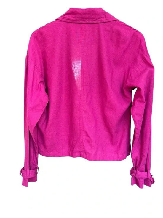 INC International Concepts Cropped Fuchsia Trench Jacket Linen Blend Women’s M - Picture 3 of 7